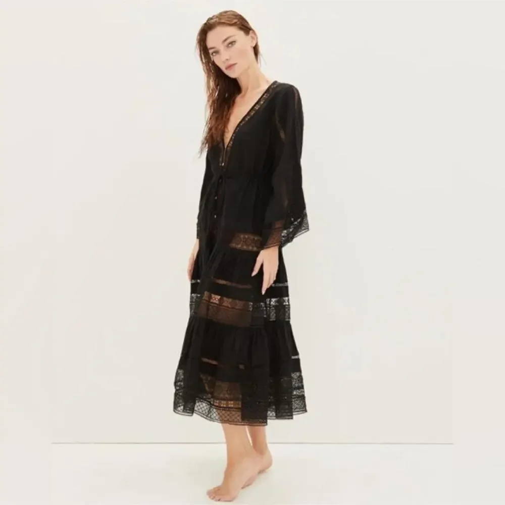 Veronica beard black lace midi